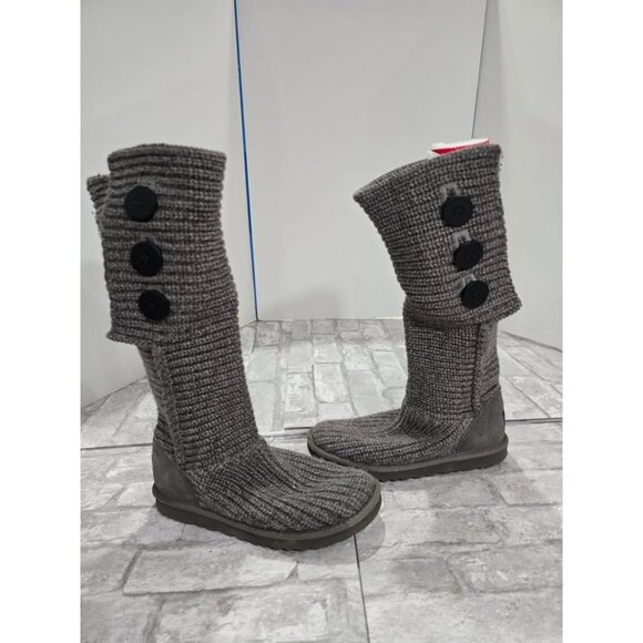 UGG Australia Cardy Classic Tall Knit Socks Sweater Boots Women's Size 7 Gray - Picture 1 of 9